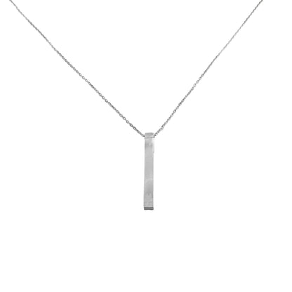 Classic silver square bar stainless steel pendant necklace with minimalist design on white background.