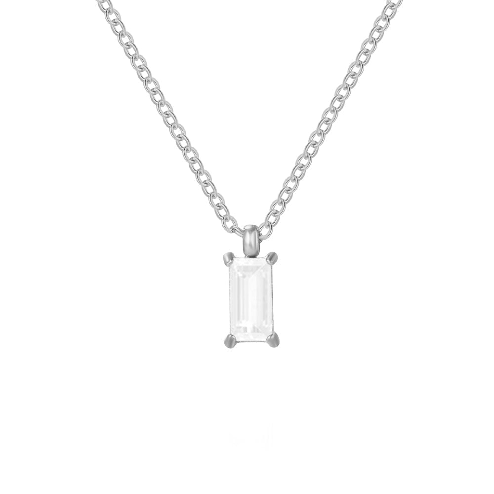 Rectangular Zirconia Pendant Stainless Steel Necklace