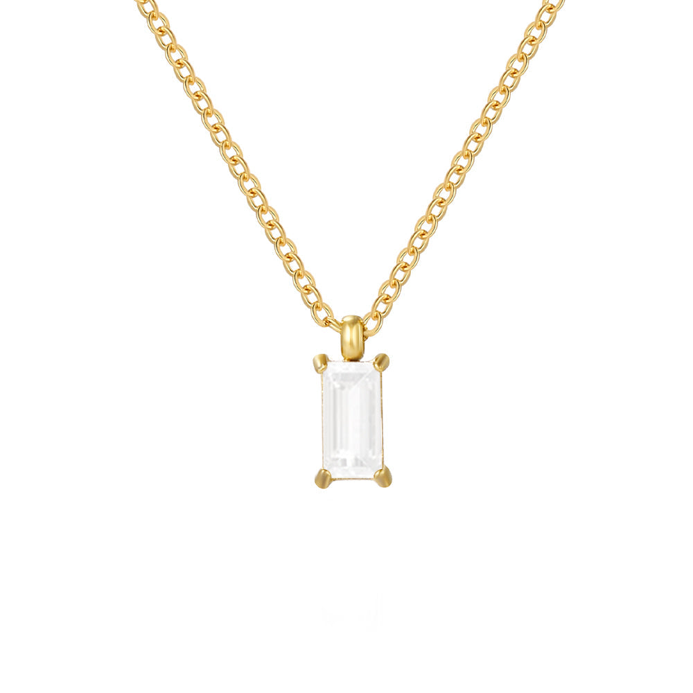 Rectangular Zirconia Pendant Stainless Steel Necklace